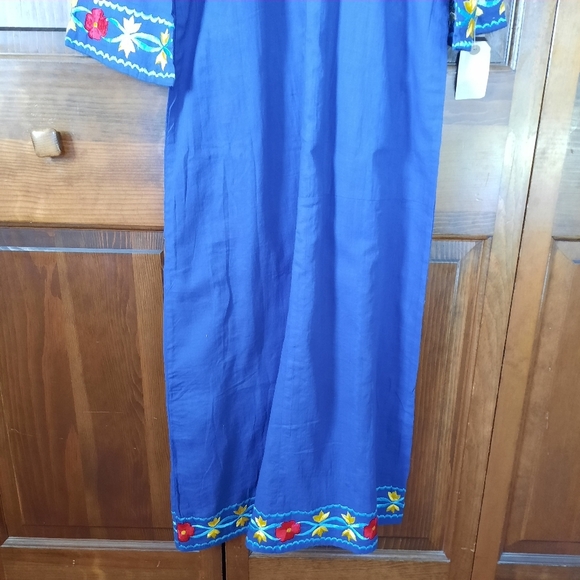 NWT Kurta/kurti Handcrafted Floral Embroidered Blue Cotton Long Sleeve Dress - Picture 9 of 11